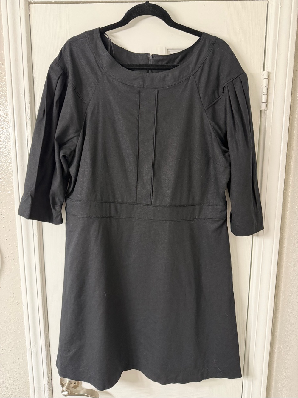 Banana Republic Linen-Blend Mini Dress 16 Boat Neckline 3/4 Sleeve Quiet Luxury